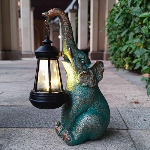 JOYBEE Garden Statues Elephant with Solar Lantern Outdoor Decor