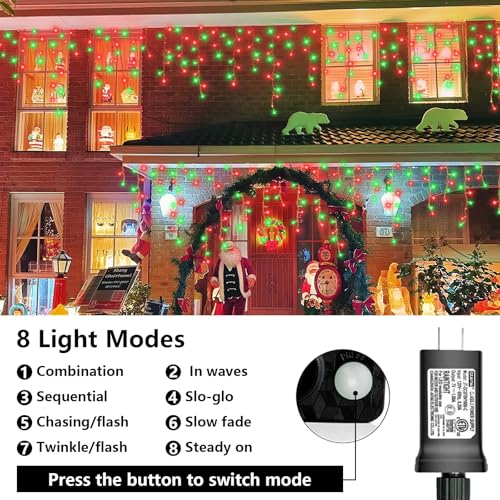 Red and Green Icicle Lights for Outside (33 Foot)