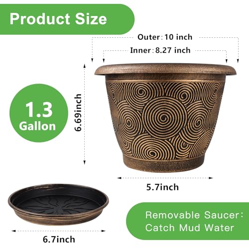 10 Inch Flower Pots Planters for Indoor Outdoor Plants (3 Count)