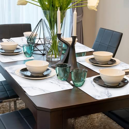 Marble Plastic Placemats Set of 6 Marbles Table Mats 17×13×0.04in (6 Count)