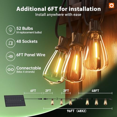 102FT(96+6) Solar String Lights Outdoor with Remote, 48 LED Dimmable (102 Foot)