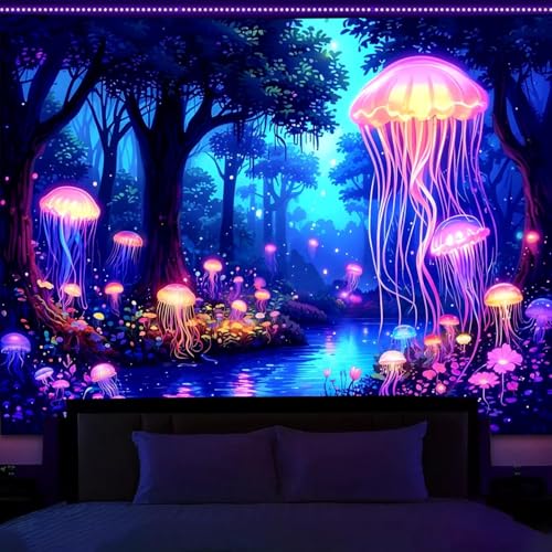 Blacklight Jellyfish Forest Tapestry