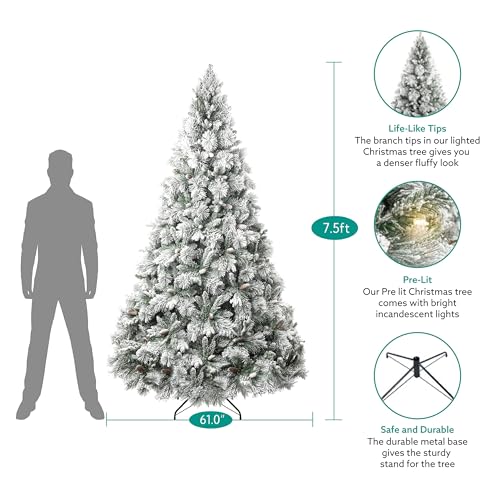 Glasgow 7.5ft Frosted Prelit Artificial Christmas Tree with Pine Cones