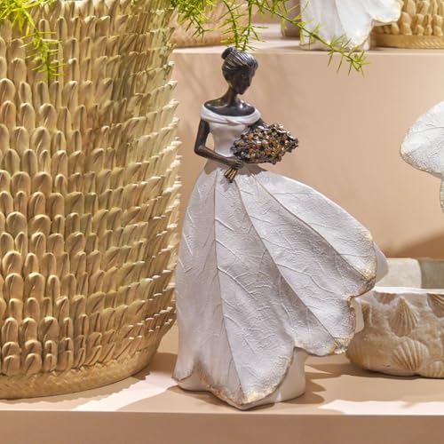 Fairy Statue White Leaf Angel Girls Resin 7.5 x 4.5 x 11.5 Inch