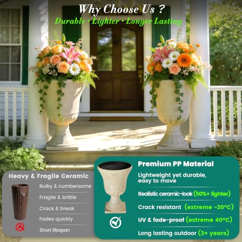 22" Tall Urn Planters Set of 2 Large Flower Pots (2 Count)