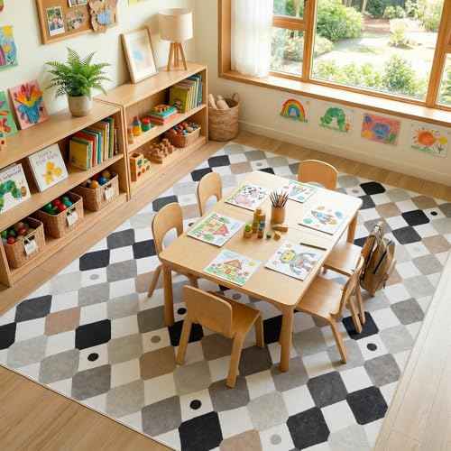 8x10 Kids Playroom Rug Washable Diamond Nursery Play Mat Marble (80 Sq Ft)