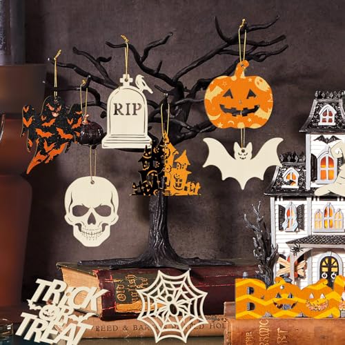 80PCS Wooden Halloween Ornaments to Paint Fall Decorations (80 Count)