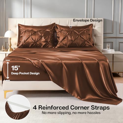 Satin Twin Comforter Set Brown