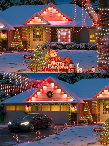 Solar Christmas Lights Outdoor 4 Pack 132FT 400 LED String Lights Red White (4 Count)