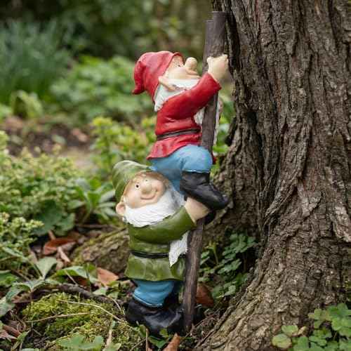 Funny Gnomes on Ladders Garden Statue