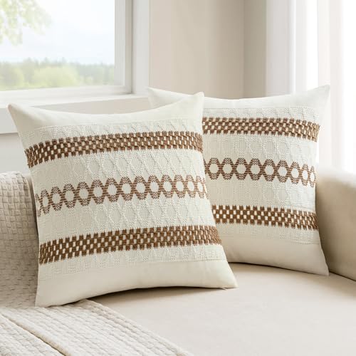 Set of 2 Coco Brown Boho Decorative Pillow Covers 18x18 Inch