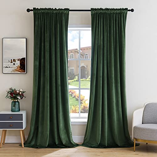 Olive Green Blackout Velvet Curtains Drapes 90 Inch Long 52"x90" (2 Count)