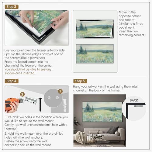 36"x72" Extra Large Framed Wall Art Wildflower Meadow Landscape Soft Pastel Nature Illustration for Home Living Room Bedroom Decor