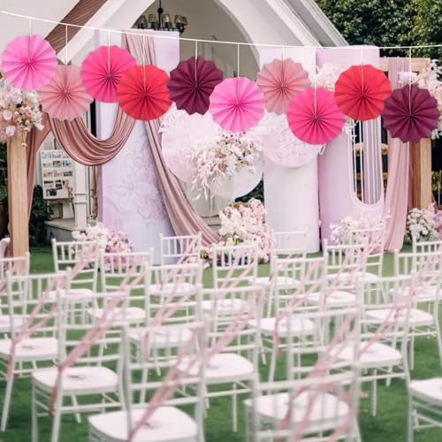 Pink Party Decorations Pink Hanging Ceiling Paper Fans 8in DIY Set (30 Count)