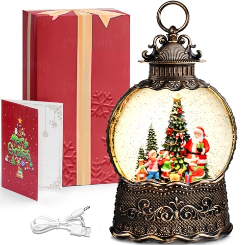 Santa Snow Globe Christmas Decorations Indoor Santa Claus Gifts Classic Relief Texture Musical Glitter Snowfall USB