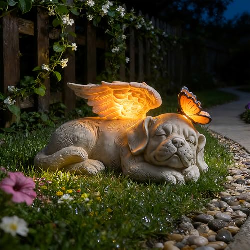 Sleeping Dog Angel Statue with Solar Light