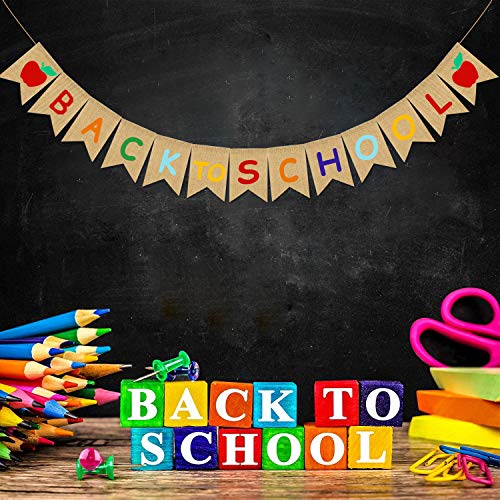 Back to School Burlap Banner First Day of School Bunting Banner Garland Classroom Home Party Decorations School Classroom Blackboard Hanging Decor Sign Schoolyard Party Supplies