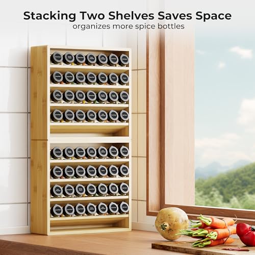 4 Tier Spice Rack Organizer for Cabinet with 28 Plastic Spice Jars