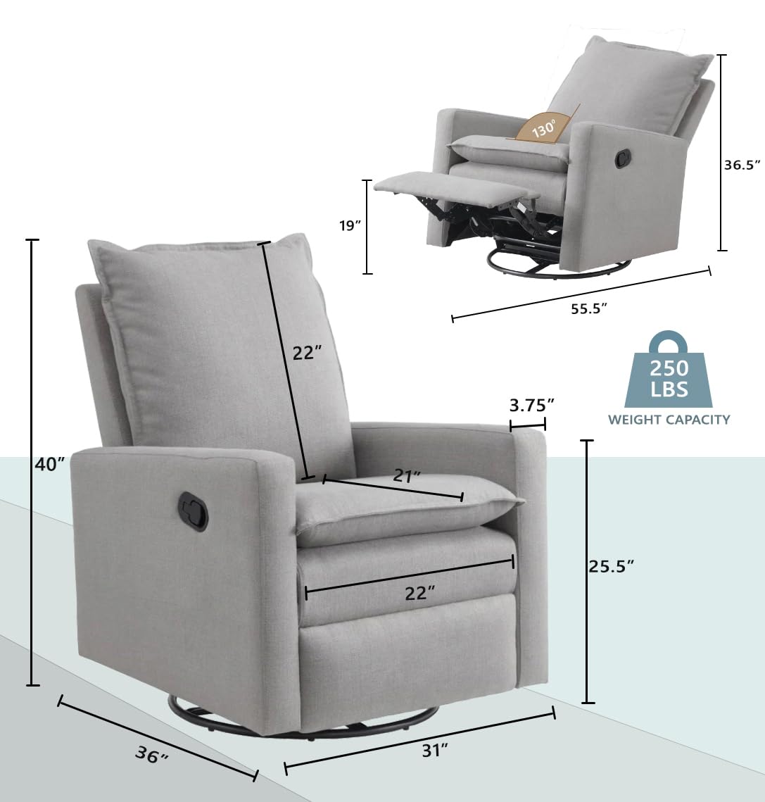 Uptown Upholstered Swivel Glider and Recliner Nursery Chair