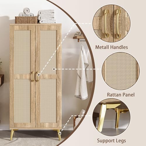 Tall Bathroom Storage Cabinet 57" Rattan Pantry Cabinet