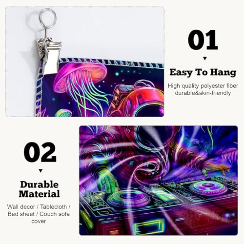 Blacklight Space Astronaut Tapestry UV Reactive Galaxy Planet Glow in Dark Tapestries Black Light Poster Neon Wall Hanging Art for bedroom Living Room