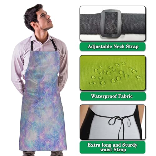 Garden Apron for Men Mermaid Galaxy Vintage Aprons for Women for Kitchen Cooking Restaurant BBQ Painting Crafting Gardening 27”