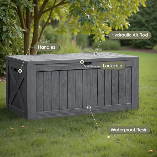 Resin Deck Box 120 Gallon Waterproof Large Outdoor Storage Box