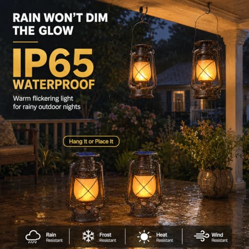 Solar Lanterns Outdoor Waterproof 4 Pack LED Flickering Light (4 Count)