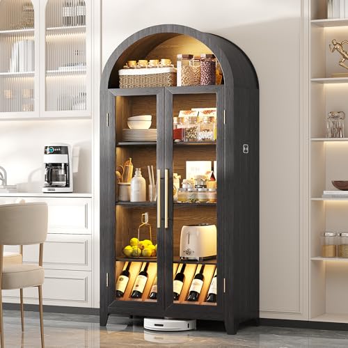 71" Arched Storage Cabinet with Glass Doors and LED Lights