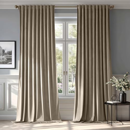 Taupe Velvet Pinch Pleat Blackout Curtains W52 X L96 Inches (2 Count)