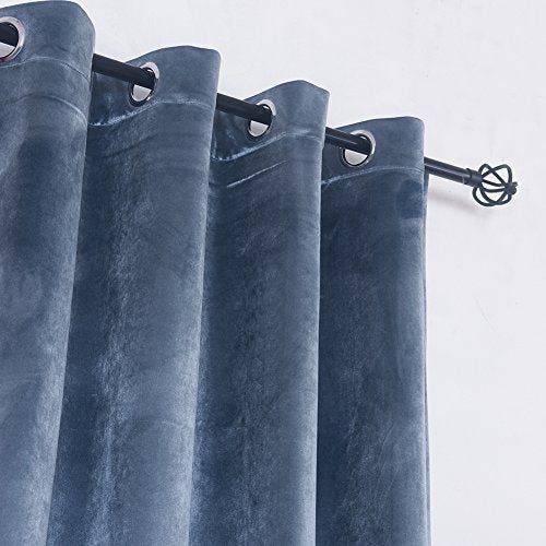 Super Soft Luxury Velvet Texture Curtains Stone Blue Blackout Drapes Room Darkening Curtains Panel Grommet Drapery 52 by 72 inch Dusty Blue