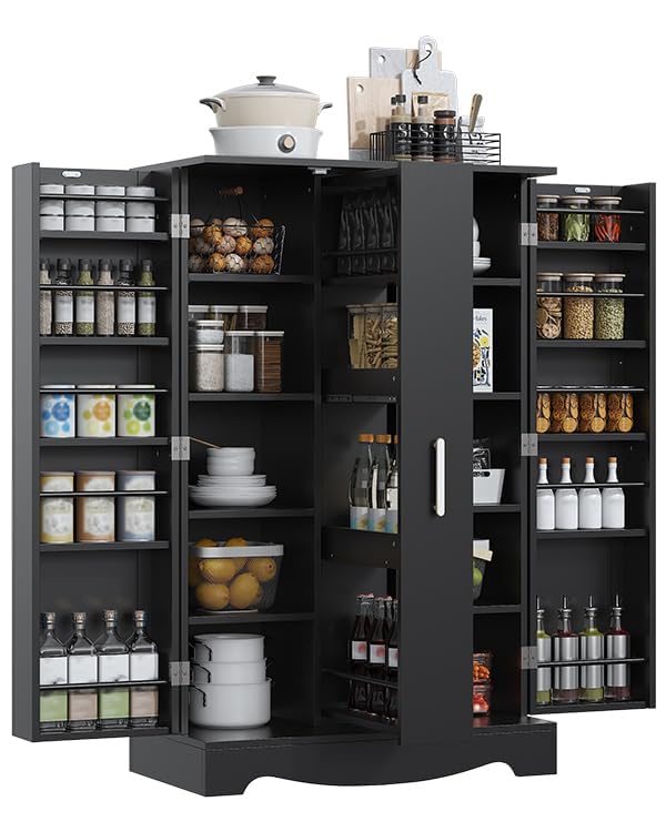 47" Kitchen Pantry Cabinet with Pull Out Drawer Adjustable Shelves
