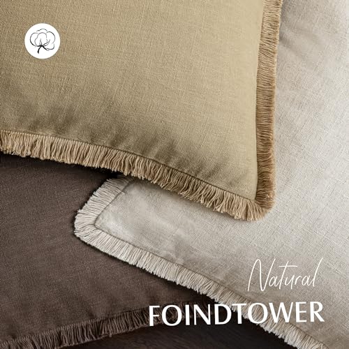 Decorative Linen Fringe Throw Pillow Covers 26×26 Light Khaki (2 Count)