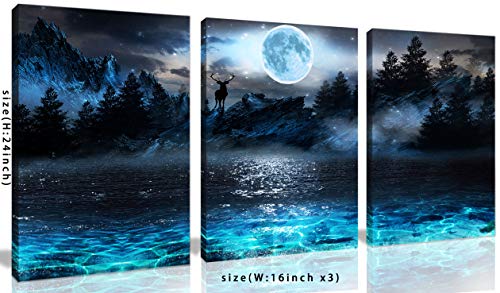 Moon Deer Ocean Landscape Picture Wall Art For Living Room & Bedroom