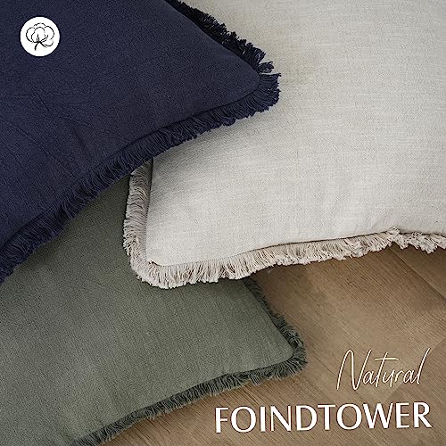 Decorative Linen Fringe Throw Pillow Covers 20×20 Inch (2 Count)