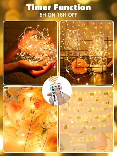 2 Pack Fairy Lights Battery Operated with Remote Twinkle Lights Warm White (2 Count)