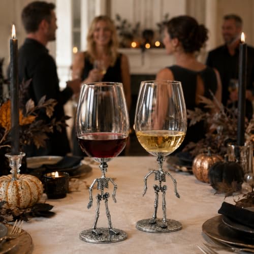 Spooky Gothic Goblets Skeleton Stemmed Wine Glasses (2 Count)