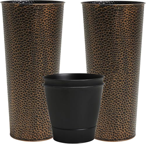 Garden 2 Pack 28" H. Metal Planters with 2X Inside Pots (2 Count)