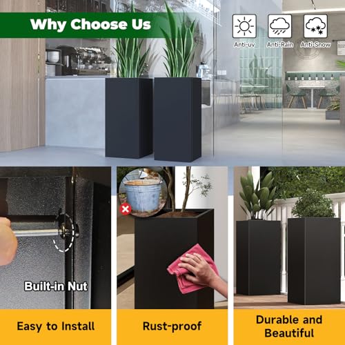 Metal Planter Box for Outdoor 14"x14"x30" Tall Metal Outdoor Planters Box