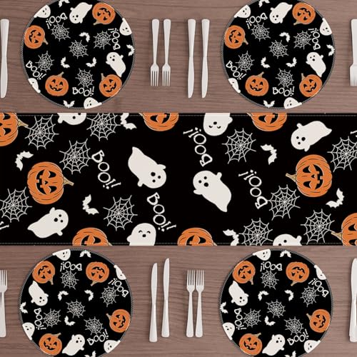 Halloween Ghost Pumpkin Round Placemats Set of 4 Table Decor 14x14Inch (4 Count)