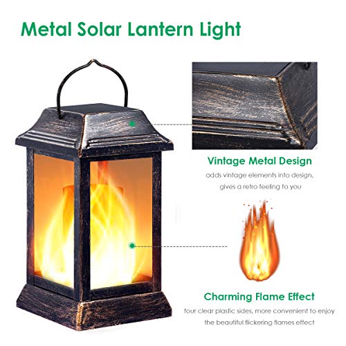 Flickering Flame Solar Lights Outdoor Metal Hanging Lantern (2 Count)