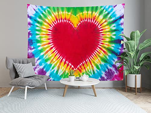 Colorful Tie Dye Tapestry Rainbow Heart Tie Dye Watercolor Wall Hanging Abstract Hippie Wall Decor LBGT Party Supplies Home Bedroom Living Room Decor W118 x H78 inches