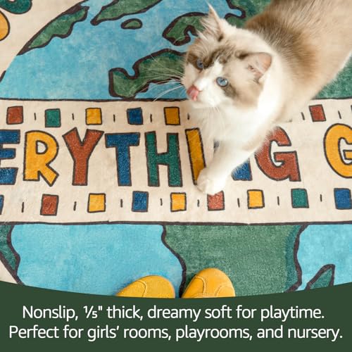 4ft Round Rug Washable Fun Rug You are Worthy Playroom Mat for Kids (12.57 Sq Ft)