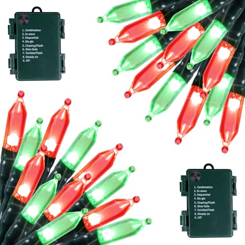 Battery Operated Christmas Lights 2 Pack 18Ft 50 LED Red & Green (2 Count)