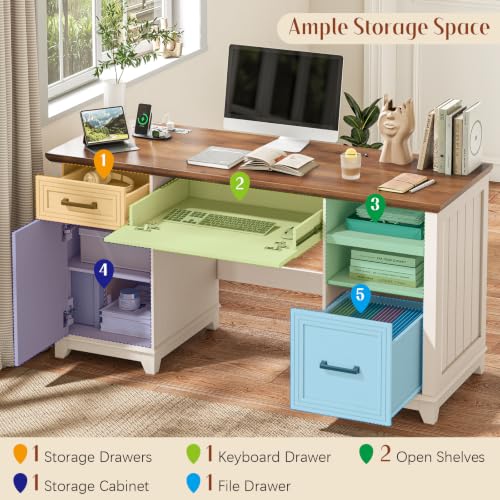 55" Farmhouse Executive Desk with Charging Station