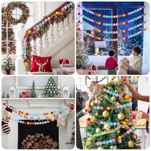 4 Pack 26.3 Feet Colorful Pom Pom Garland Decorations (26.5 Foot)