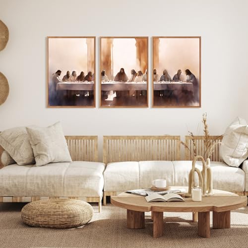 3 Pcs The Last Supper Framed Canvas Wall Art 16x24 Inch
