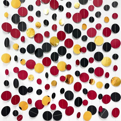 Gold Black Red Party Decorations Circle Dots Streamer Hanging Paper Polka Dots Garland for Graduation Birthday Wedding Anniversary Holiday Pirate Poker Casino Las Vegas Party Supplies