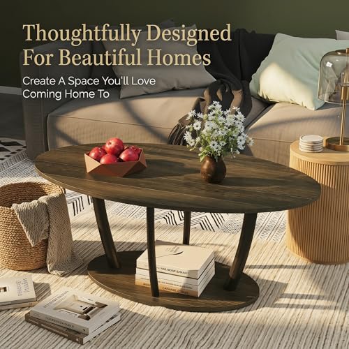 Rustic Small Oval Coffee Table for Living Room