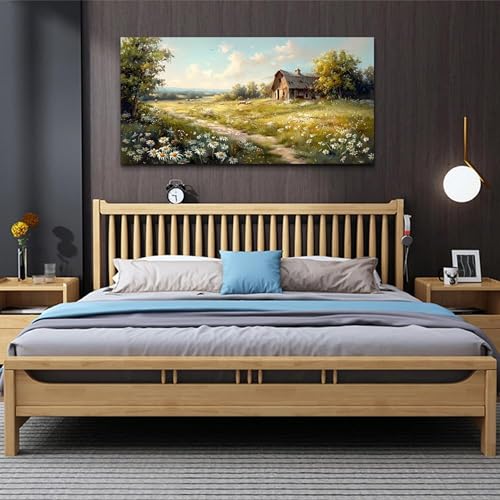 Large Wall Decor Canvas For Living Room Wall Art For Bedroom Office Wall Decor Vintage Country Field Painting Pictures Decoration Artwork Farmhouse Home Decor Mural Aesthetics 24"x48"